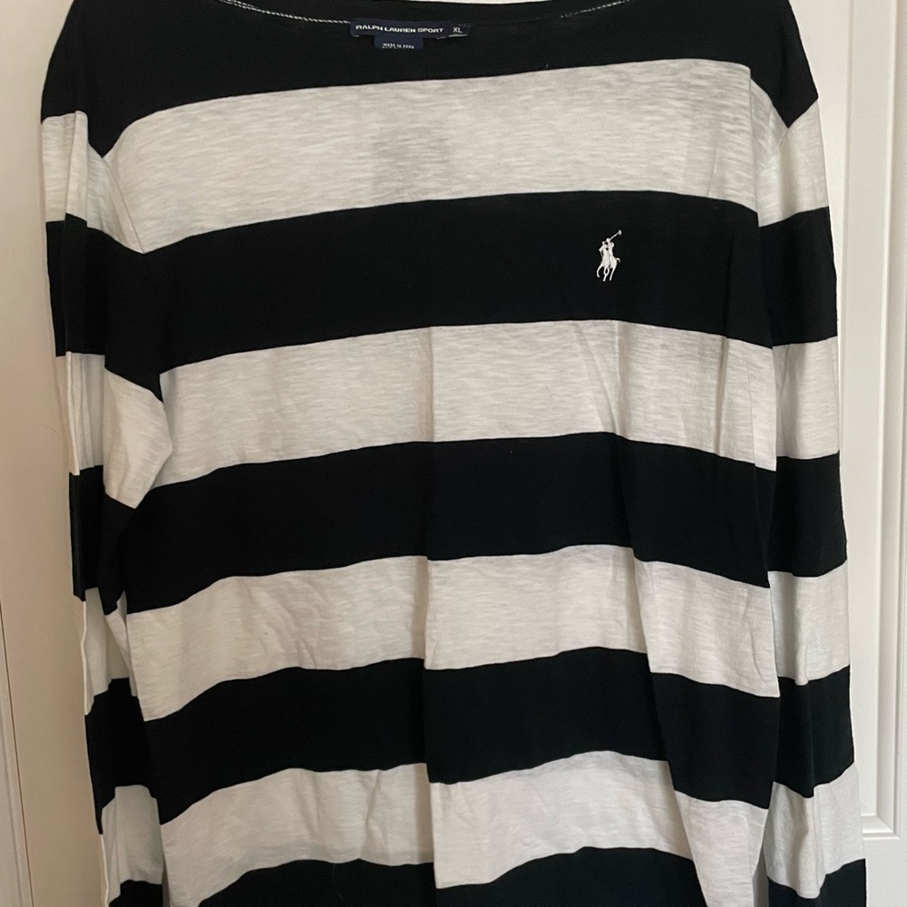 Ralph Lauren Women's Black and White Striped Long Sleeve Tee
